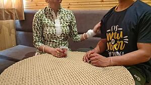 Stepmom loses her tight pussy in a wild card game to stepson. It’s her first time giving a footjob.