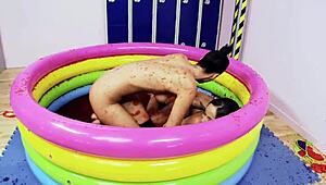 Romana ryder and tammie lee have a lesbian jelly fight. They finger and lick each other's pussies.