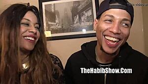 Petite ebony Portia strips and gets pounded by Ron Jeremy's big black cock