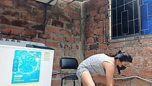 My Neighbor In The Garden Showing Off Under Her Dress