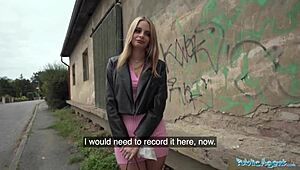 public agent finds model on knees for big cock