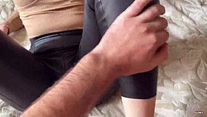 Blonde in leggings takes cock deep in tight pussy, wow!