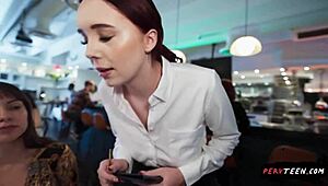 sneaky waitress fucks hard in restaurant, but we get caught – thrilling risk!