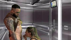 my pregnant neighbor says 'suck my monster cock in the elevator' and i cum all over her