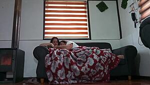 Rough fucking stepmother in kitchen while watching movie