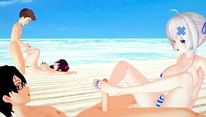 Anal fuck with footjob and paizuri feels so intense in this anime scene