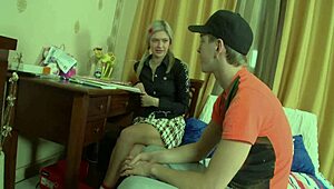 Blonde Beauty Bent Over for Doggystyle and Anal Fingering on Bed with Mother-in-Law