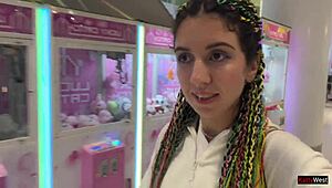 Crazy cumwalk in public mall, wanna see blowjob in toilet?