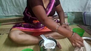 Aunty's hardcore session with stepbrother reveals hairy pussy intensely