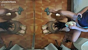 Milf In Pantyhose Kneels For Blowjob And Swallows Cum