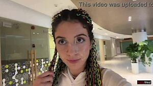 Crazy cumwalk in public mall, wanna see blowjob in toilet?