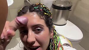 Crazy cumwalk in public mall, wanna see blowjob in toilet?