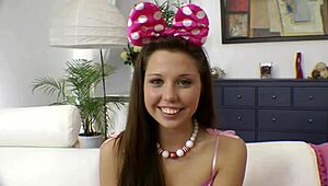 full scene - stunning russian brunette drilled on sofa