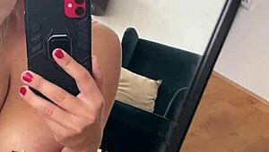 selfie girl touches herself in sexy panties and socks