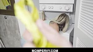 Curvy thick big tits milf stepmom Quinn Waters gets fucked hard doggystyle by her stepson.