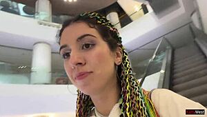 Crazy cumwalk in public mall, wanna see blowjob in toilet?