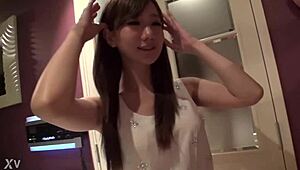 Amateur japanese couple with big tits performs blowjob and fucking with toys.