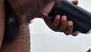 hey, girlfriend's gone, so i'm handling this huge cock myself!!