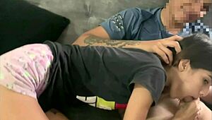 Sucking dick and fucking stepbrother at padrastros' house in homemade porn