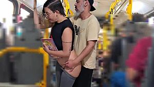 Slutty student receives cumshot on ass in public while riding the bus