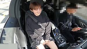 Uncensored 19-year-old Japanese beauty masturbates in car and bangs outside