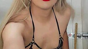 transsexual in the bathroom touching herself suggestively