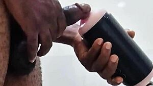 hey, girlfriend's gone, so i'm handling this huge cock myself!!