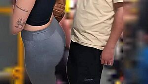 Slutty student receives cumshot on ass in public while riding the bus