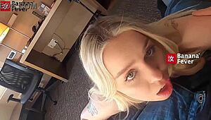 Petite Blonde Rides Tall Asian Guy in Hot AMWF Action.