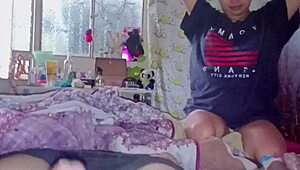 My creepy stepbrother shows his dick and begs for a handjob