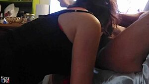 French slut in satin dress gets rimmed, blowjob, and fucked in multiple positions with dirty talk 😈