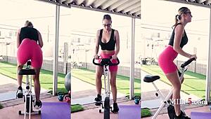 Blonde milf with glasses has fun workout.