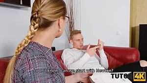 Tutor4k guy fucks his physics tutor on the red couch 😏