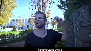 Petite blonde teased by big dude vince