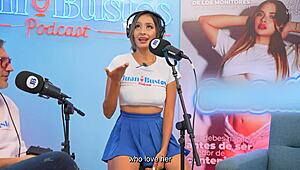 Latina Gigidamessco Soaks Pussy with Fuckmachine on Podcast