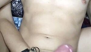 Debora prado masturbates big cock with lubricant and black nails.