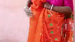 chubby indian woman in saree posing