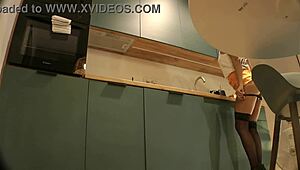 Panties Flash Of A Cute Sexy Housewife In High Heels And Stockings