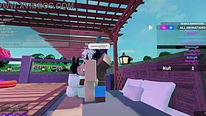 two bunnies and a bull in interracial fun