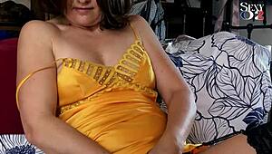 1821Ip 02 - French Amateur Yellow Satin Nightie Red Satin Panties Deepthroat Rimming Fuck Heels Cumhot Fingering Masturbation Orgasm