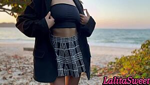 Cute babe provokes me at the beach for home fun.