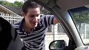 Blonde cougar Jacky Joy with glasses seduces young guy for cheating bang