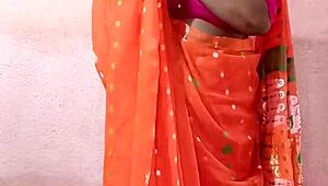 chubby indian woman in saree posing