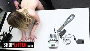 shoplyfter - blonde babe stripped by perv security in backroom 😏