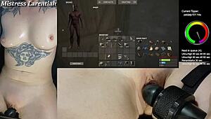 Goth Gamer Girl Mistress Larentiah Streams Naked Rust Game with Shaved Pussy Teasing