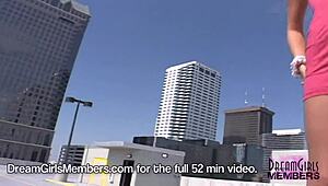 Risky public nudity with wild latina danielle flashing her small tits 😈