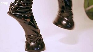 Latex pony milf in corset and boots submits for domination