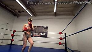 Professional fighter attacks with topless tits in POV.