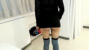 Spying On Busty Brunette Latina Stepmother Cleaning House In Stockings
