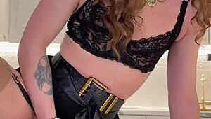 iskra humiliates herself in wild crossdressing solo with amazing cumshot